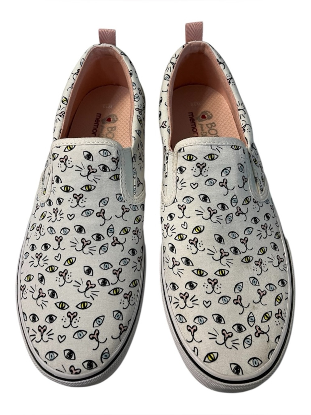 BOBS by Skechers Whimsical Cat Print Slip On Shoes Sz 10 Memory Foam Casual Flat